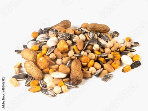 Mixture of dried fruits on white background