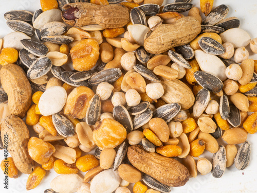 Mixture of dried fruits on white background