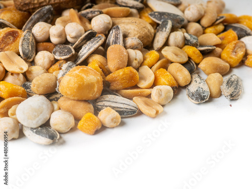Mixture of dried fruits on white background