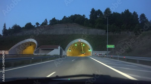 Traffic Driving Car On Highway, Roadway Tunnel, Subway, Driver Traveling Greece photo