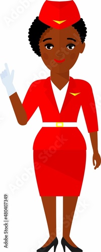 Flat cute cartoon stewardess of aircraft characters in air uniform.