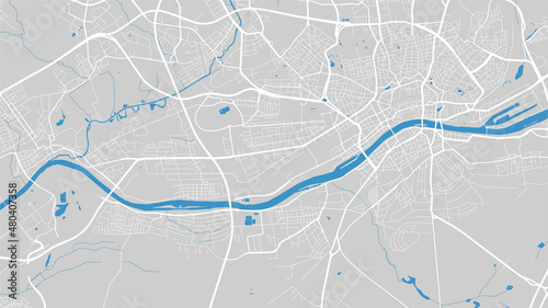 River map vector illustration. Main river map, Frankfurt city, Germany. Watercourse, water flow, blue on grey background road map.