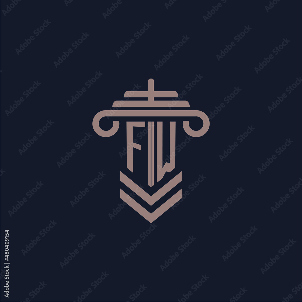 FW initial monogram logo with pillar design for law firm vector image ...