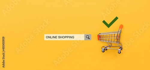shopping cart and search bar with the inscription: online shopping.