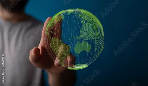 Illustration with bold world map in green color