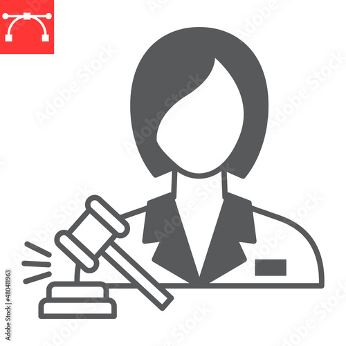 Woman lawyer glyph icon, person and law, female lawyer vector icon, vector graphics, editable stroke solid sign, eps 10.