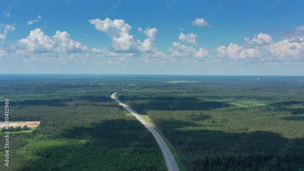 Aerial top view landscape with a country road in the forest at summer, panorama 4k Aerial top view landscape with a country road in the forest at summer, panorama 4k