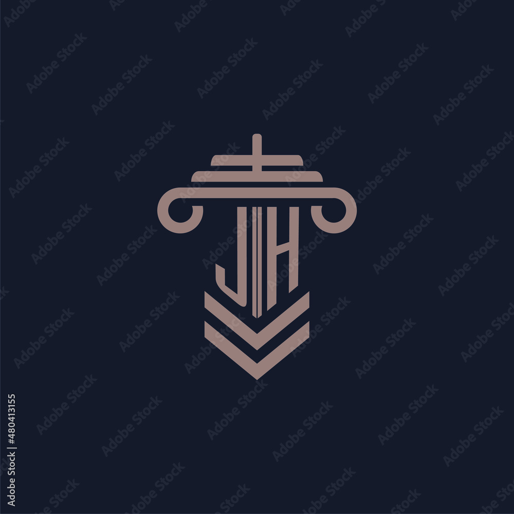JH initial monogram logo with pillar design for law firm vector image ...