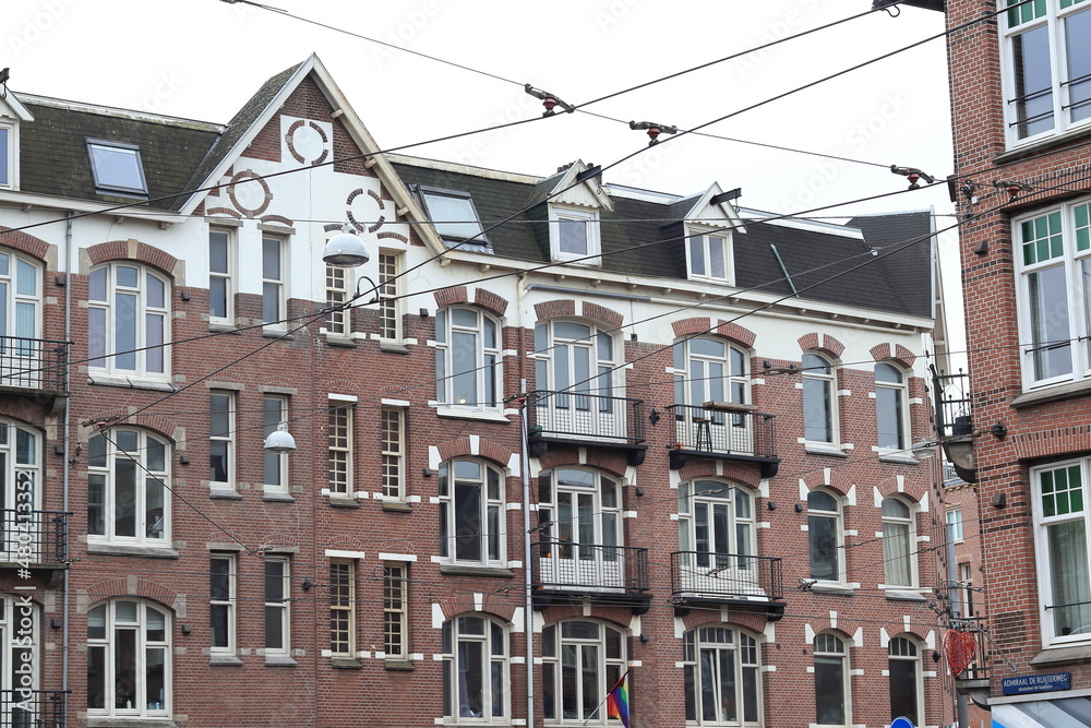 Amsterdam Baarsjes District Street View with Brick Building Facade, Netherlands