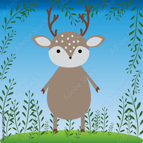 Cartoon deer on the grass.