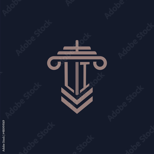 LI initial monogram logo with pillar design for law firm vector image