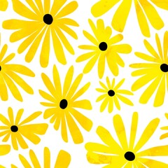 Fotobehang Geel patronen Abstracte bloemen en blaadjes patroon  © Анастасия Ярошева