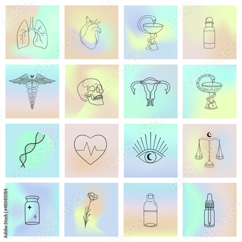 Mystic Health Premade Logo Designs Icons. Abstract Spiritual Symbols.