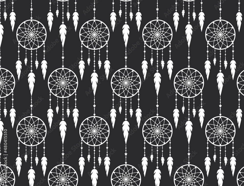 Dream catcher Pattern. Flat style. Background, wallpaper. Black and