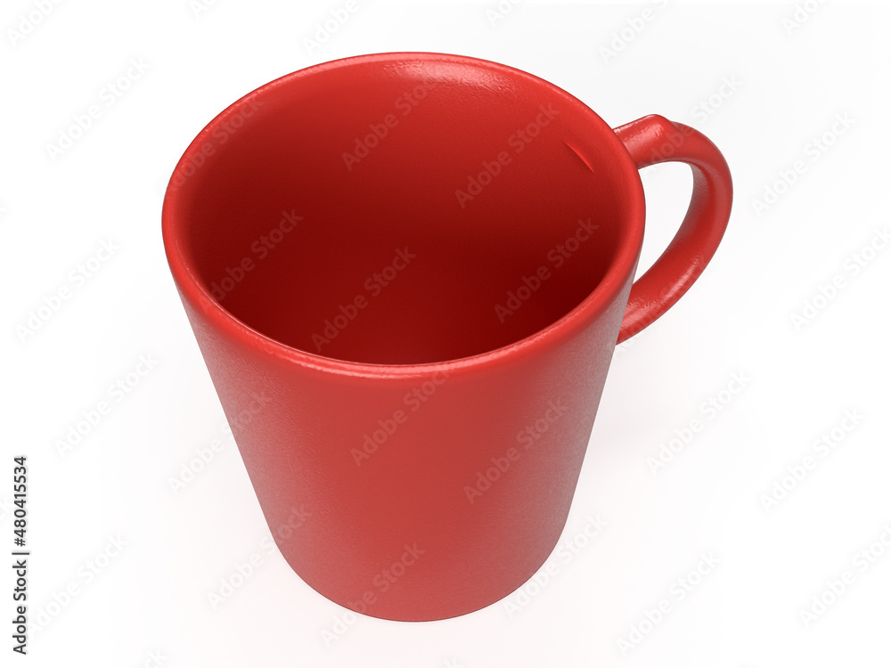 Isolated Top View of Red Tea Cup, Modern Coffee Mug on White Background, 3D Illustration.