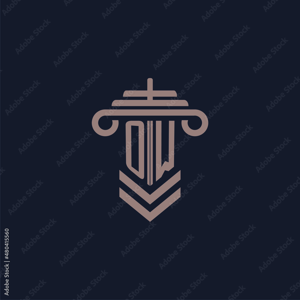 OW initial monogram logo with pillar design for law firm vector image ...