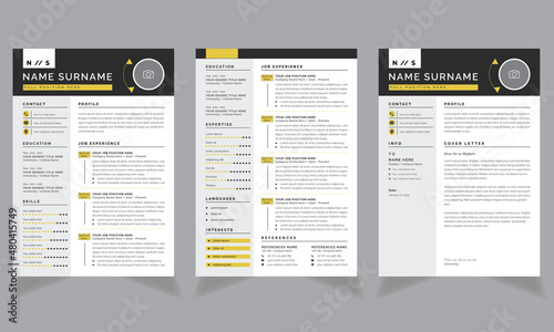 Resume Layout Set with Yellow Elements Accents CV