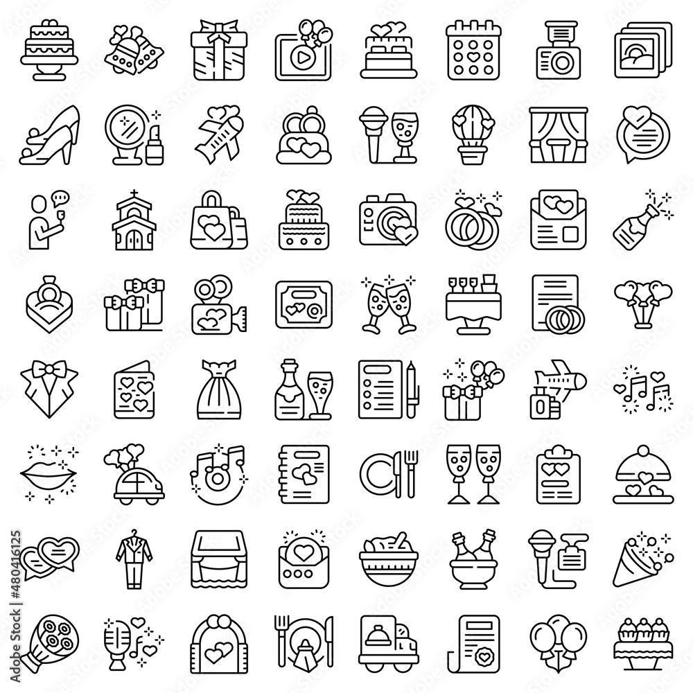 Wedding service icons set outline vector. Party catering