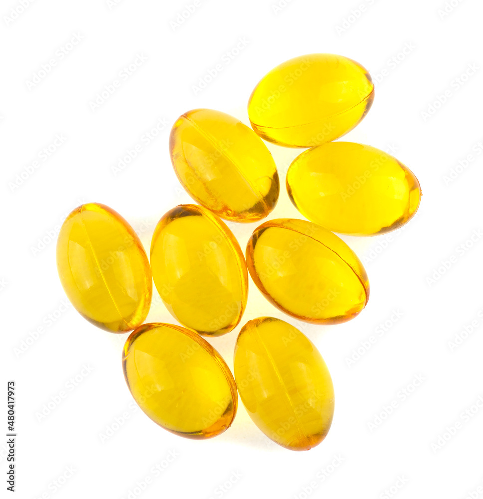 Omega 3 capsules from Fish Oil on white background Omega 3 capsules from Fish Oil on white background