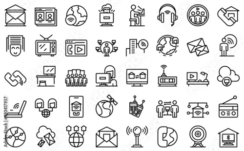 Stay connected icons set outline vector. Home work