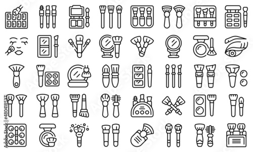 Makeup brush icons set outline vector. Cosmetic makeup