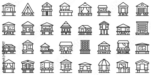 Stilt icons set outline vector. Architecture building