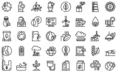 Environmentally friendly consumption icons set outline vector. Bio energy