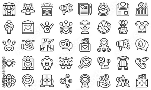 Generosity icons set outline vector. Donate food
