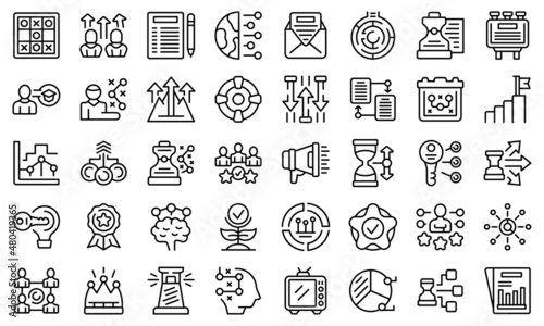 Tactical advantage icons set outline vector. Business chance