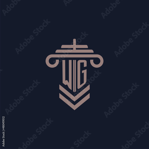 WG initial monogram logo with pillar design for law firm vector image