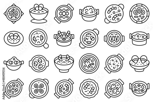 Paella icons set outline vector. Dish cook