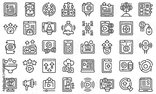 Monetization icons set outline vector. Income website