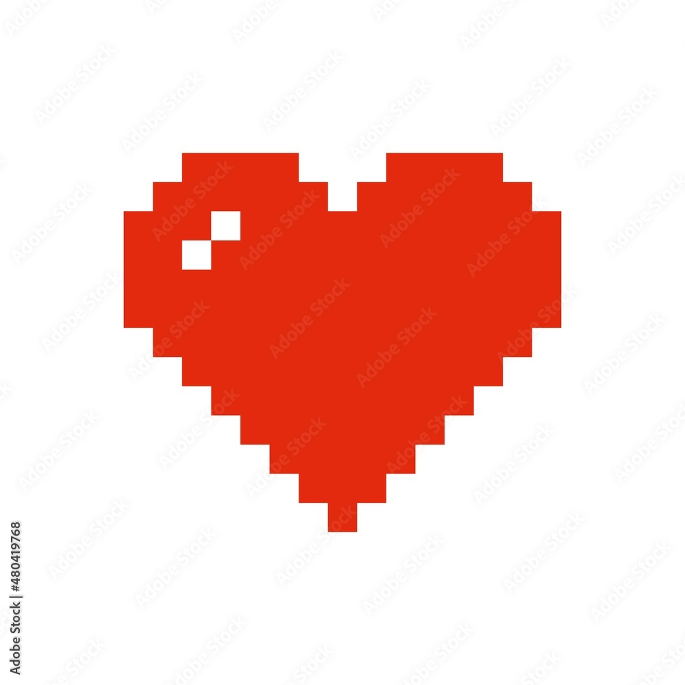 Red heart in pixel art style. 8 bit icon. Valentine's Day symbol. Red heart in pixel art style. 8 bit icon. Valentine's Day symbol.
