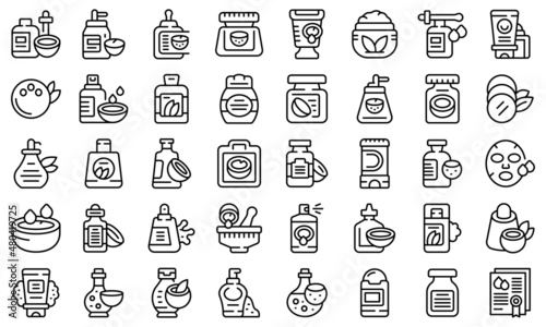 Coconut cosmetics icons set outline vector. Milk oil