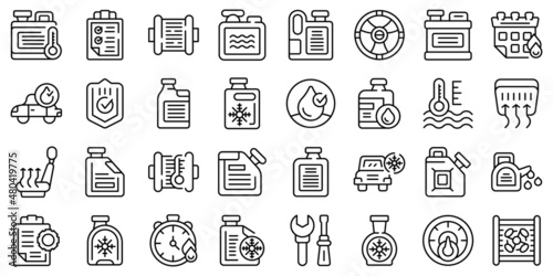 Car engine antifreeze icons set outline vector. Vent air