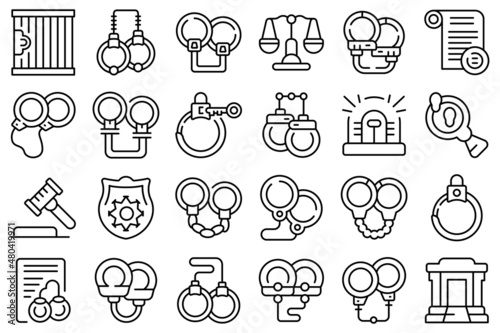 Handcuffs icons set outline vector. Cuff jail