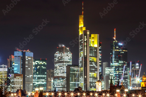 city skyline at night, Frankfurt Germany
