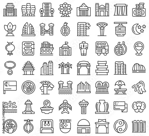 Singapore icons set outline vector. Airport park