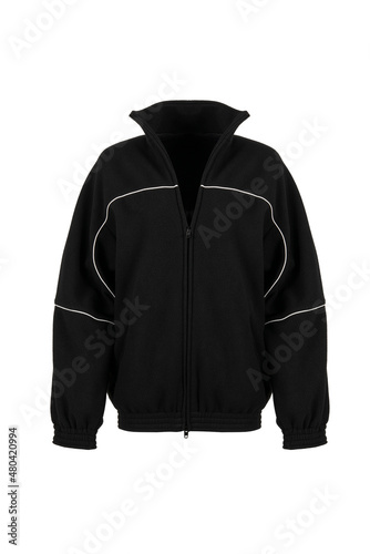 black men's sports jacket with zipper on white background