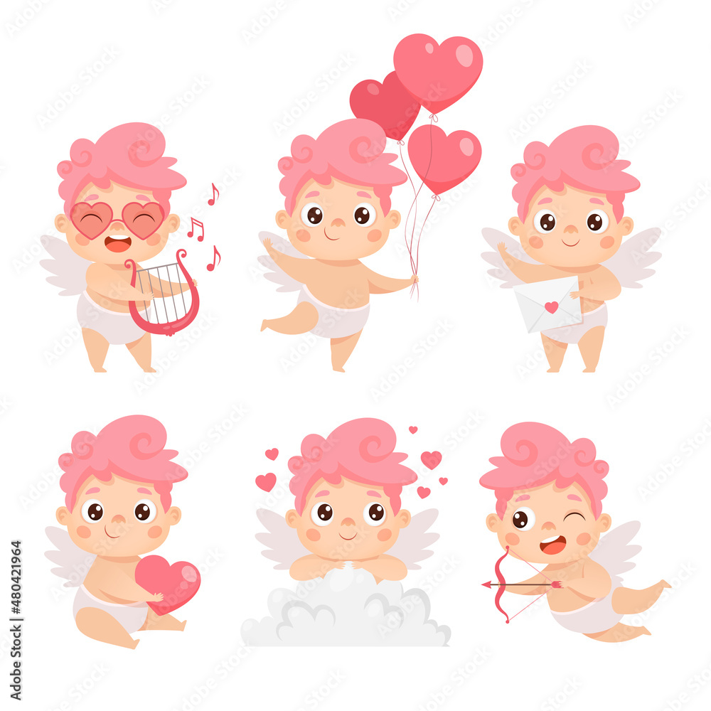 Cute baby cupid collection. Valentine's day cartoon vector set Cute baby cupid collection. Valentine's day cartoon vector set