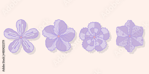 Flowers are isolated in the background. Set of flower icons