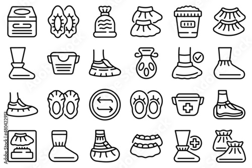 Shoe covers icons set outline vector. Hospital protection