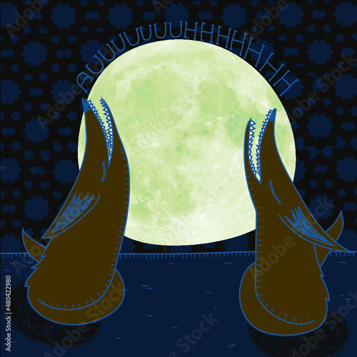 Carta da parati i cervi - Carta da parati Coyoti che ululano alla luna durante una notte stellata