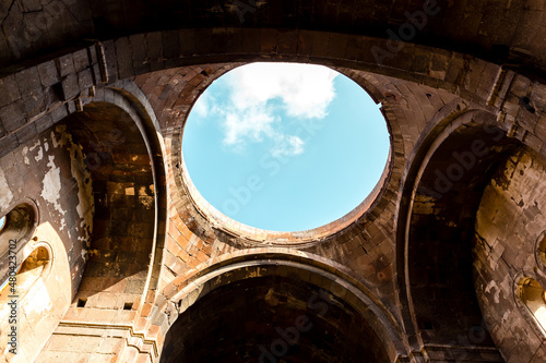 Big hall of the ancient Christian temple with a dome and columns  Armenia