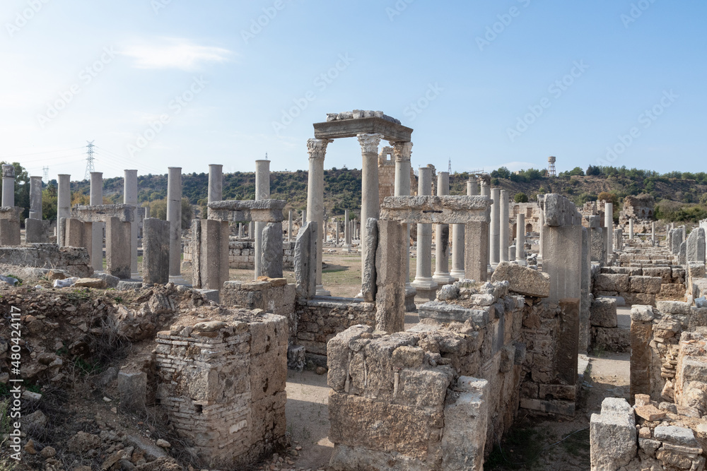 The ancient city of the Roman Empire of Perge in Turkey. Antalya, Turkey