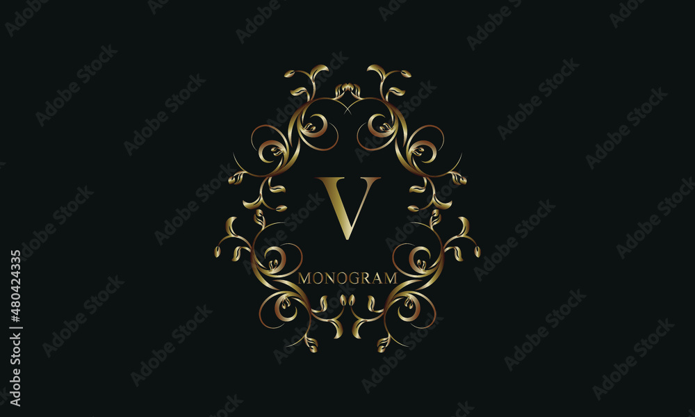 Vintage exquisite monogram with the letter V. The logo can be used to decorate a restaurant, boutique, emblem, jewelry, business.