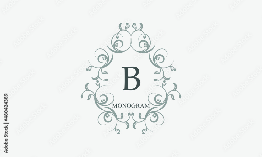 Decorative monogram with the initials B. Logo template with exquisite elements and floral ornaments for restaurants, clubs, boutiques, cafes, hotel cards. Business style and brand of the company. Decorative monogram with the initials B. Logo template with exquisite elements and floral ornaments for restaurants, clubs, boutiques, cafes, hotel cards. Business style and brand of the company.