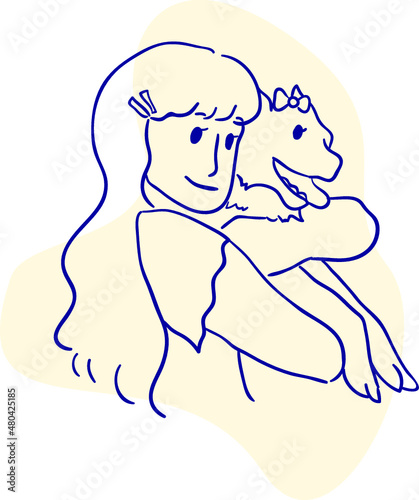 design vector oneline drawing people and dog