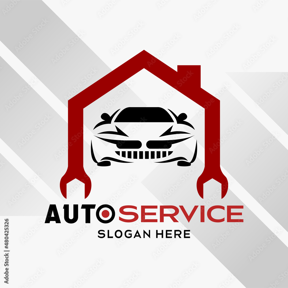 Fototapeta premium car automotive logo design in creative abstract style with house and wrench in line art style. Fast and Speed logo template vector. automotive logo premium illustration vector