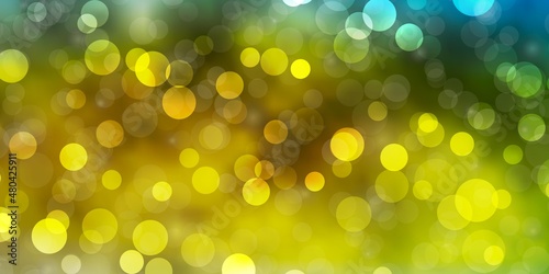 Light Blue, Yellow vector background with circles.